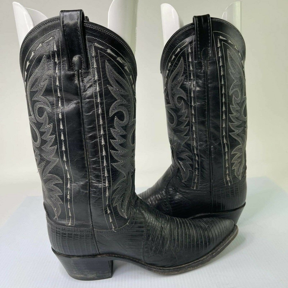 Vintage Dan Post Women's black Teju lizard cowboy boot US 9